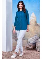 Maaza Cotton Sky Blue Casual Wear Plain Readymade Shirt