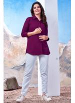 Maaza Cotton Wine Casual Wear Plain Readymade Shirt