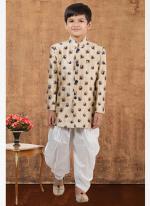 Jacquard Silk Cream Wedding Wear Weaving Readymade Kids Indo Western