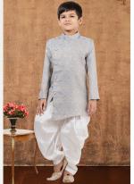 Jacquard Silk Grey Wedding Wear Weaving Readymade Kids Indo Western