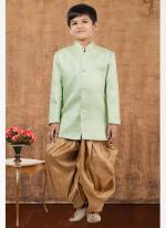 Jacquard Silk Lime Green Wedding Wear Weaving Readymade Kids Indo Western