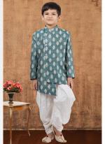 Jacquard Silk Mint Green Wedding Wear Weaving Readymade Kids Indo Western