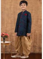 Jacquard Silk Navy Blue Wedding Wear Weaving Readymade Kids Indo Western