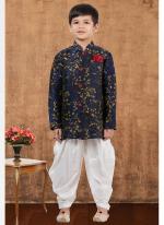 Jacquard Silk Navy Blue Wedding Wear Weaving Readymade Kids Indo Western