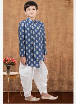 Jacquard Silk Royal Blue Wedding Wear Weaving Readymade Kids Indo Western