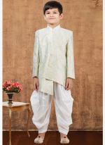 Jacquard Silk Sky Blue Wedding Wear Weaving Readymade Kids Indo Western