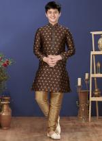 Jacquard Silk Dark Brown Wedding Wear Weaving Readymade Kurta Pajama