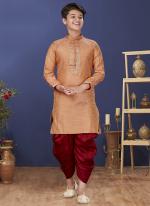 Jacquard Silk Light Orange Wedding Wear Weaving Readymade Kurta Pajama