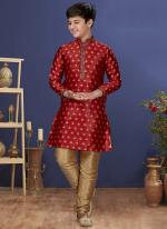 Jacquard Silk Red Wedding Wear Weaving Readymade Kurta Pajama