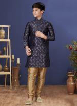 Jacquard Silk Navy Blue Wedding Wear Weaving Readymade Kurta Pajama