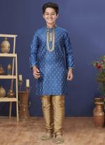 Jacquard Silk Sky Blue Wedding Wear Weaving Readymade Kurta Pajama