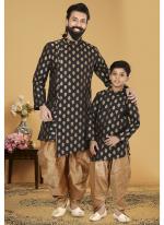 Jacquard Silk Black Wedding Wear Weaving Readymade Combo Set Indo Western