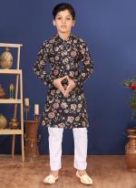 Cotton Black Wedding Wear Digital Printed Readymade Kurta Pajama