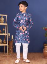 Cotton Blue Wedding Wear Digital Printed Readymade Kurta Pajama