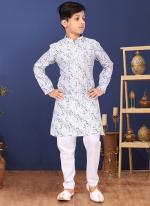 Cotton Sky Blue Wedding Wear Digital Printed Readymade Kurta Pajama