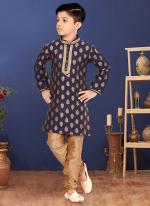 Jacquard Silk Navy Blue Wedding Wear Weaving Readymade Kurta Pajama