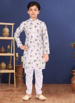 Cotton White Wedding Wear Digital Printed Readymade Kurta Pajama