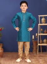 Blackberry Sea Blue Wedding Wear Weaving Readymade Kurta Pajama