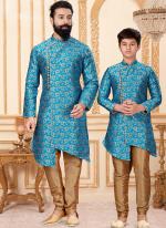 Heavy Silk Sky Blue Wedding Wear Weaving Readymade Combo Set Indo Western