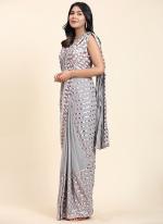 Grey Pure Viscose Georgette Party Wear Embroidery Work Ready To Wear Saree