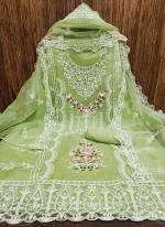 Green Organza Silk Party Wear Embroidery Work Dress Material