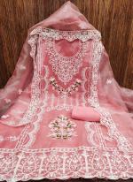 Pink Organza Silk Party Wear Embroidery Work Dress Material