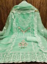 Teal Green Organza Silk Party Wear Embroidery Work Dress Material