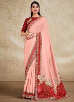 Baby Pink Satin Party Wear Embroidery Work Saree