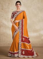 Orange Silk Georgette Party Wear Embroidery Work Saree