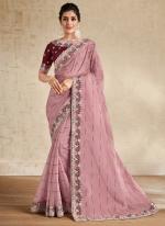 Pink Organza Party Wear Embroidery Work Saree