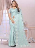 Sky Blue Jimmy Choo Party Wear Sequence Work Saree