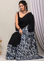 Black Mono Cotton Party Wear Digital Printed Saree