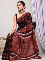 Red Mono Cotton Party Wear Digital Printed Saree