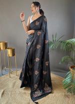 Black Silk Party Wear Zari Work Saree