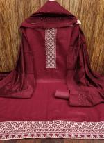 Maroon Cotton Traditional Wear Sequence Work Dress Material