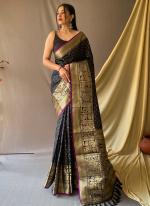 Black Pure Soft Silk Party Wear Zari Work Saree