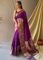 Purple Pure Soft Silk Party Wear Zari Work Saree