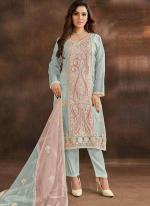 Sky Blue Heavy Organza Traditional Wear Embroidery Work Pakistani Suit