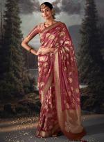 Dusty Pink Banarasi Party Wear Zari Work saree