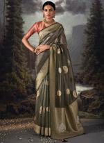 Grey Banarasi Party Wear Zari Work saree