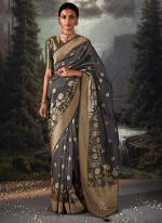 Grey Banarasi Party Wear Zari Work saree