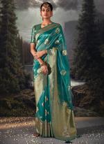 Sky Blue Banarasi Party Wear Zari Work saree