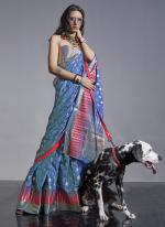 Sky Blue Silk Party Wear Weaving Saree