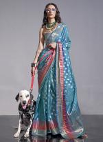 Sky Blue Silk Party Wear Weaving Saree