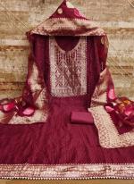 Dark Pink Chanderi Festival Wear Embroidery Work Dress Material
