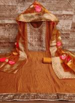 Orange Chanderi Festival Wear Embroidery Work Dress Material