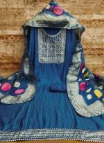 Sky Blue Chanderi Festival Wear Embroidery Work Dress Material