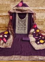 Wine Chanderi Festival Wear Embroidery Work Dress Material