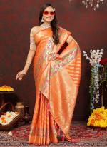 Orange Soft Silk Party Wear Weaving Saree