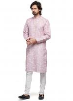 Pink Cotton Party Wear Thread Work Readymade Mens Kurta Pajama